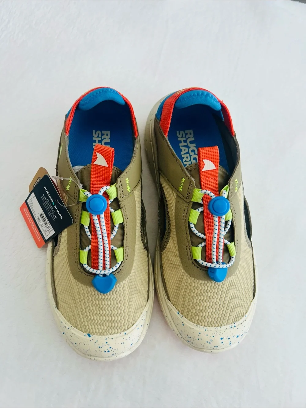 Kids Neutral-Tan Active Slip-On Sneakers with Blue Accents